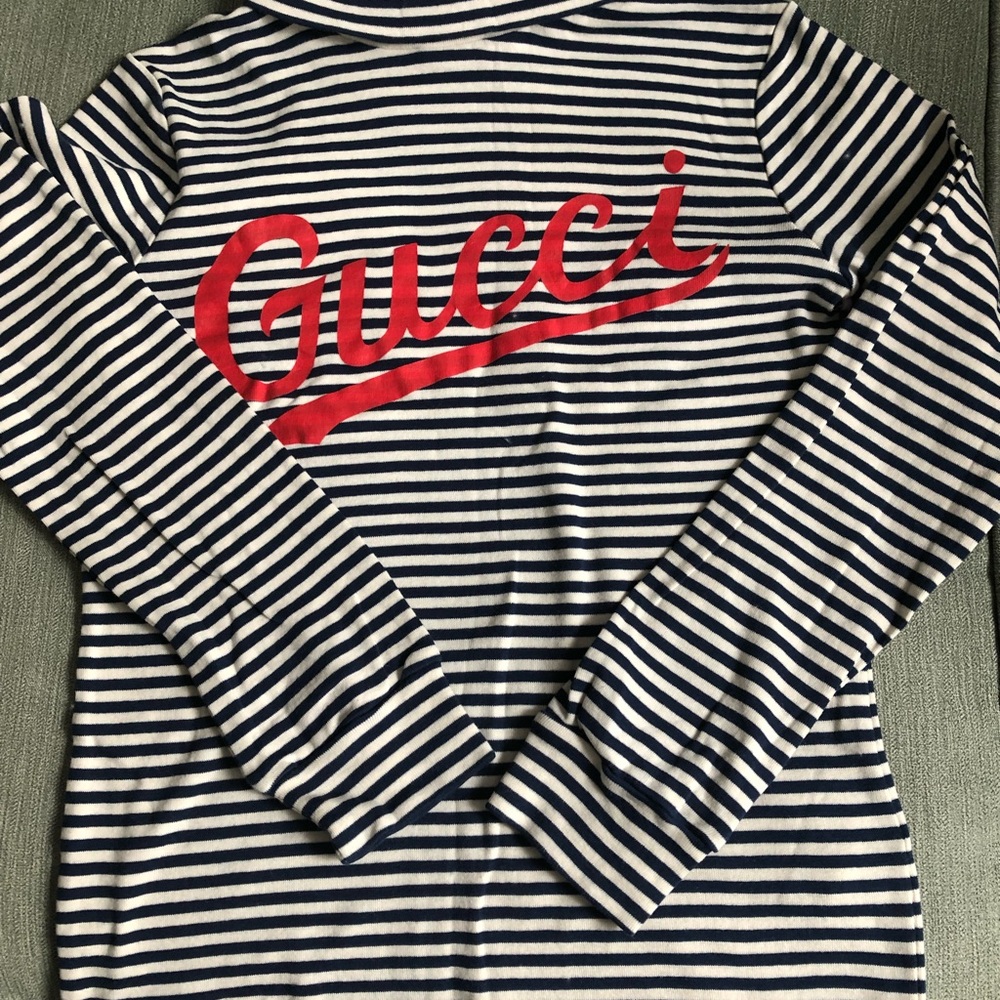 Gucci Kids Striped Navy and White Shirt with Red Logo